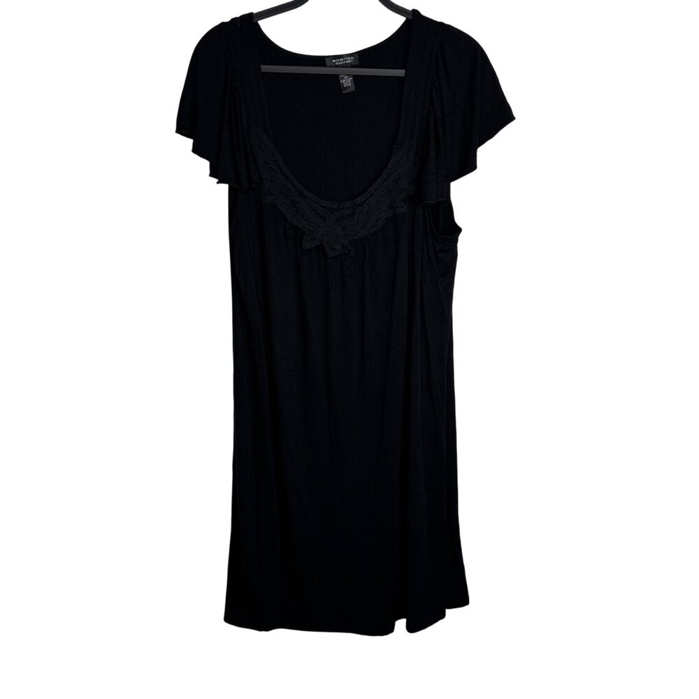 Spense Woman Black Flutter Sleeve 2X Size Dress With Lace Detail Classic Staple‎